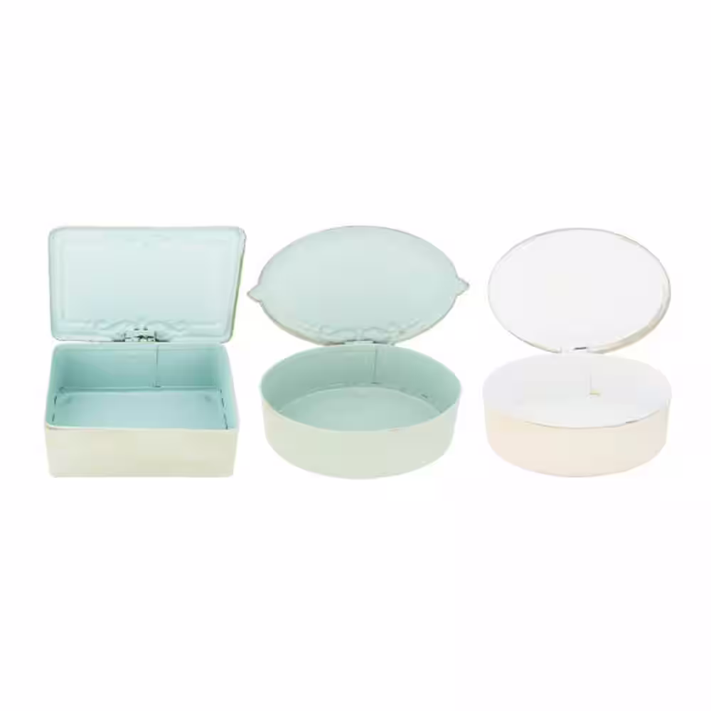 Storied Home Decorative Metal Boxes with Attached Lids and Bird Images (Set of 3)