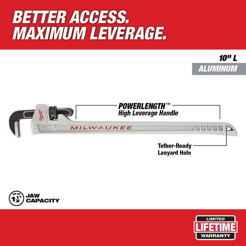 Milwaukee 10 in. Aluminum Pipe Wrench with Power Length Handle with 1-5/8 in. Ratcheting Pipe Cutter (2-Piece)