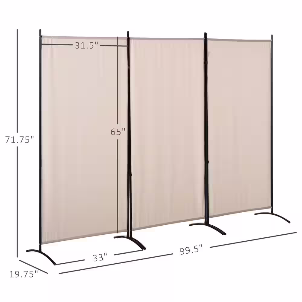 HOMCOM 1.65 ft. Beige 3-Panel Room Divider