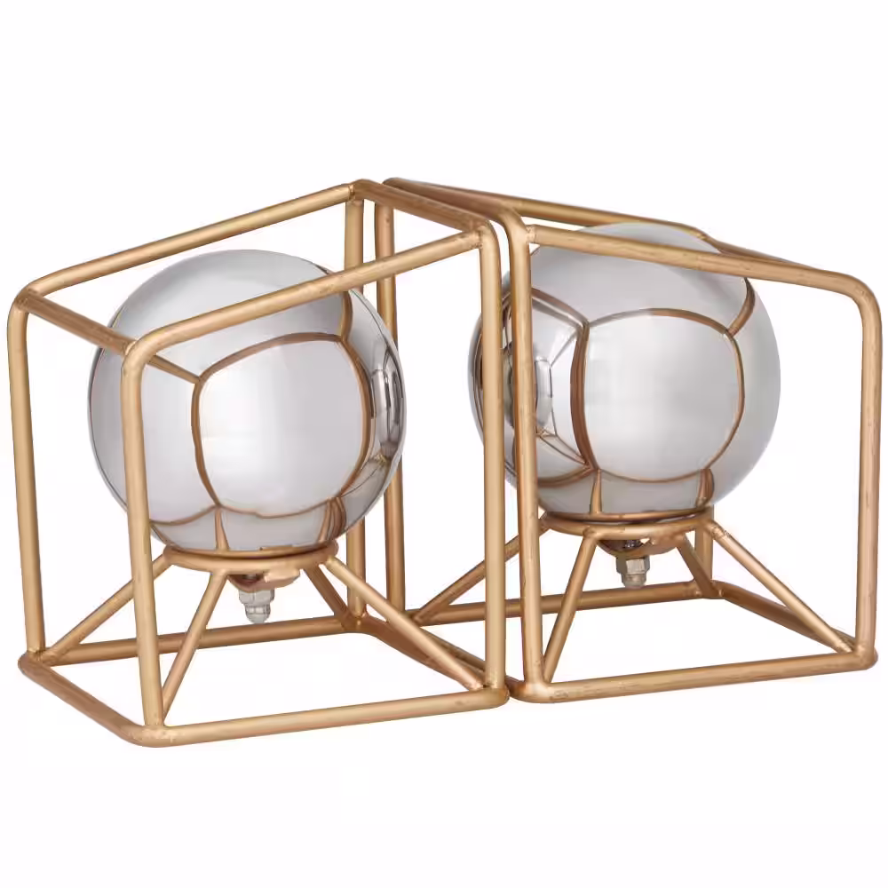 Litton Lane Silver Stainless Steel Orb Geometric Bookends with Gold Base (Set of 2)