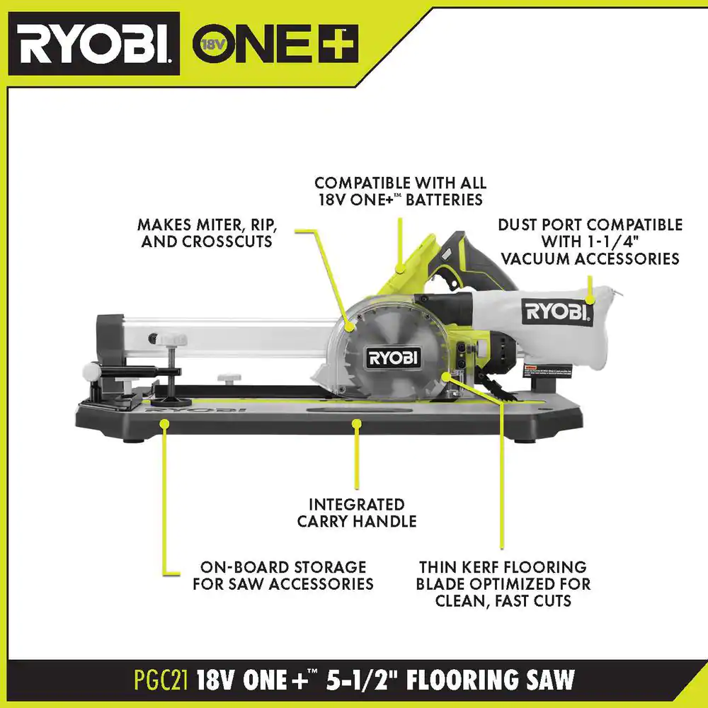 RYOBI ONE+ 18V 5.5in. Cordless Flooring Saw with Blade (Tool Only)