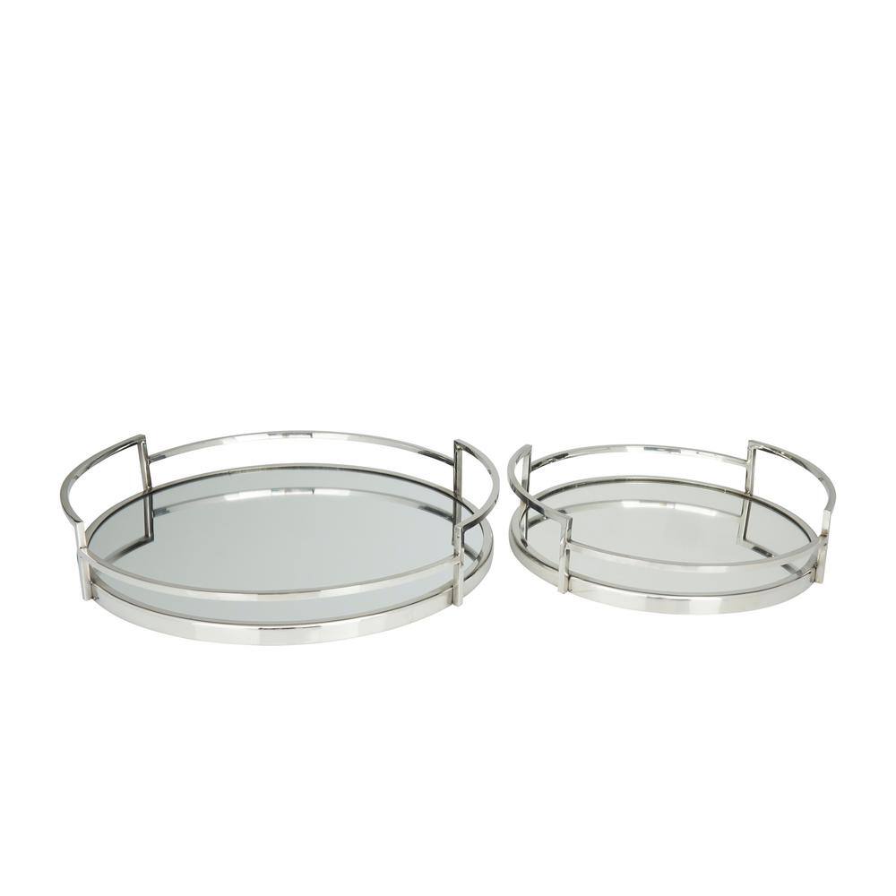 Litton Lane Silver Stainless Steel Mirrored Decorative Tray (Set of 2)