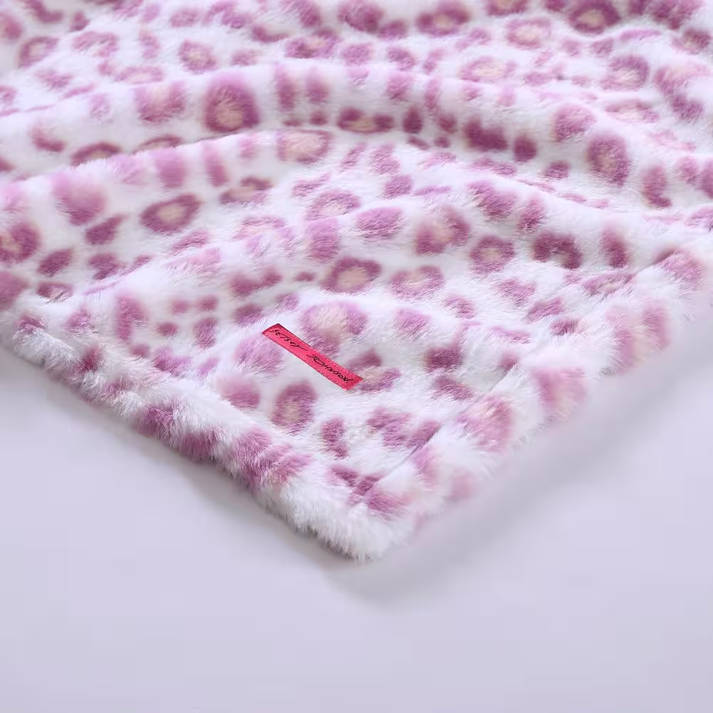 BETSEY JOHNSON Betsey's Leopard Purple Faux Fur Microfiber Throw Blanket