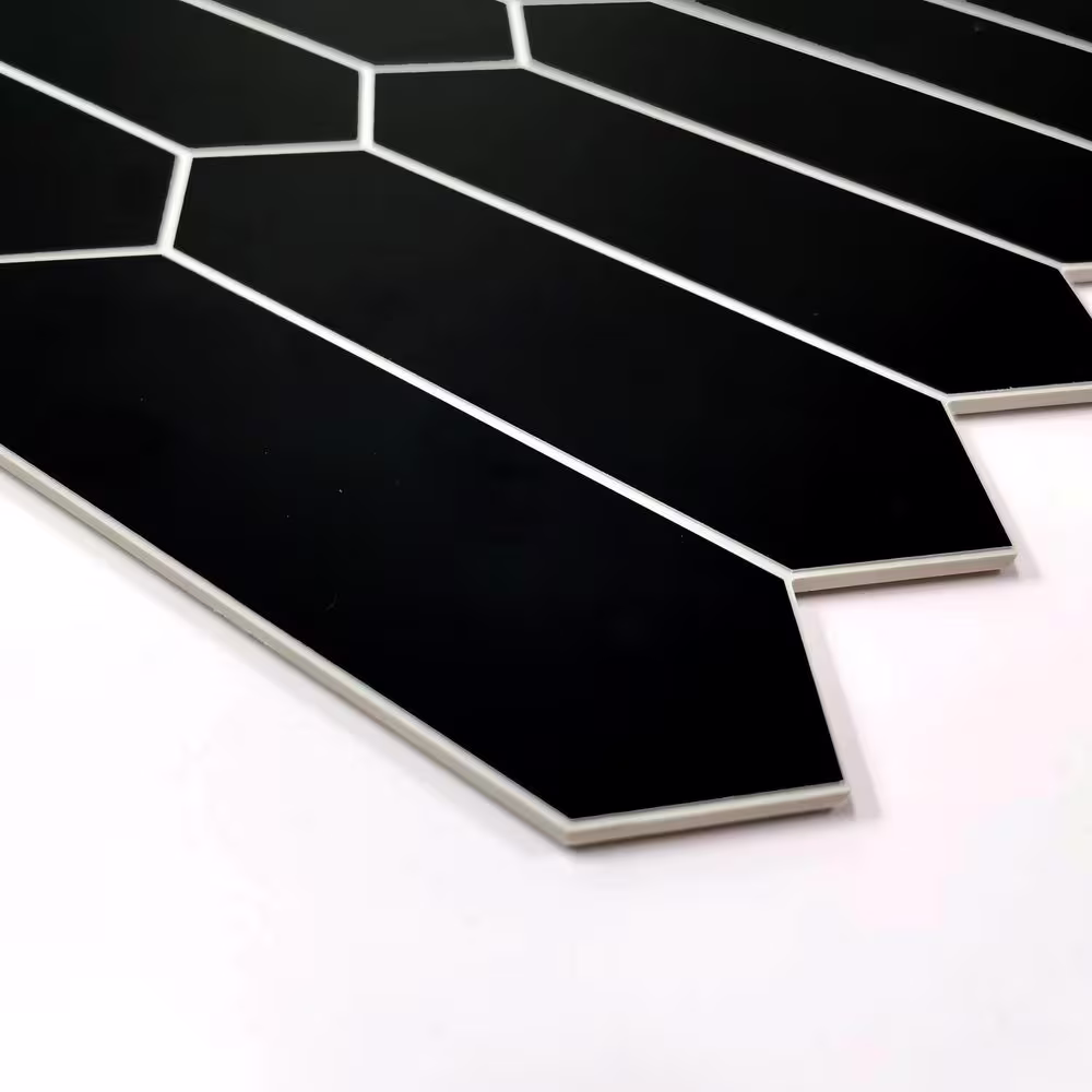 None Long Hexagon 6 in. x 6 in. Black Peel and Stick Backsplash Stone Composite Wall Tile