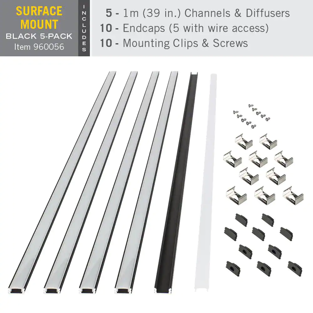 Armacost Lighting Surface Mount Black Tape Light Channel LED Mounting Hardware (5-Pack)