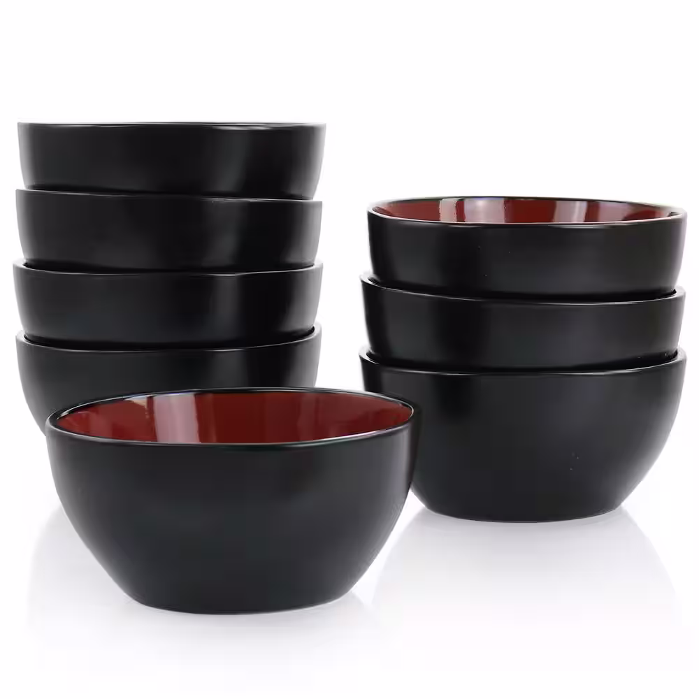 None Soho Lounge 16 fl.oz Red Stoneware 6 in. 8-Piece Bowl Set
