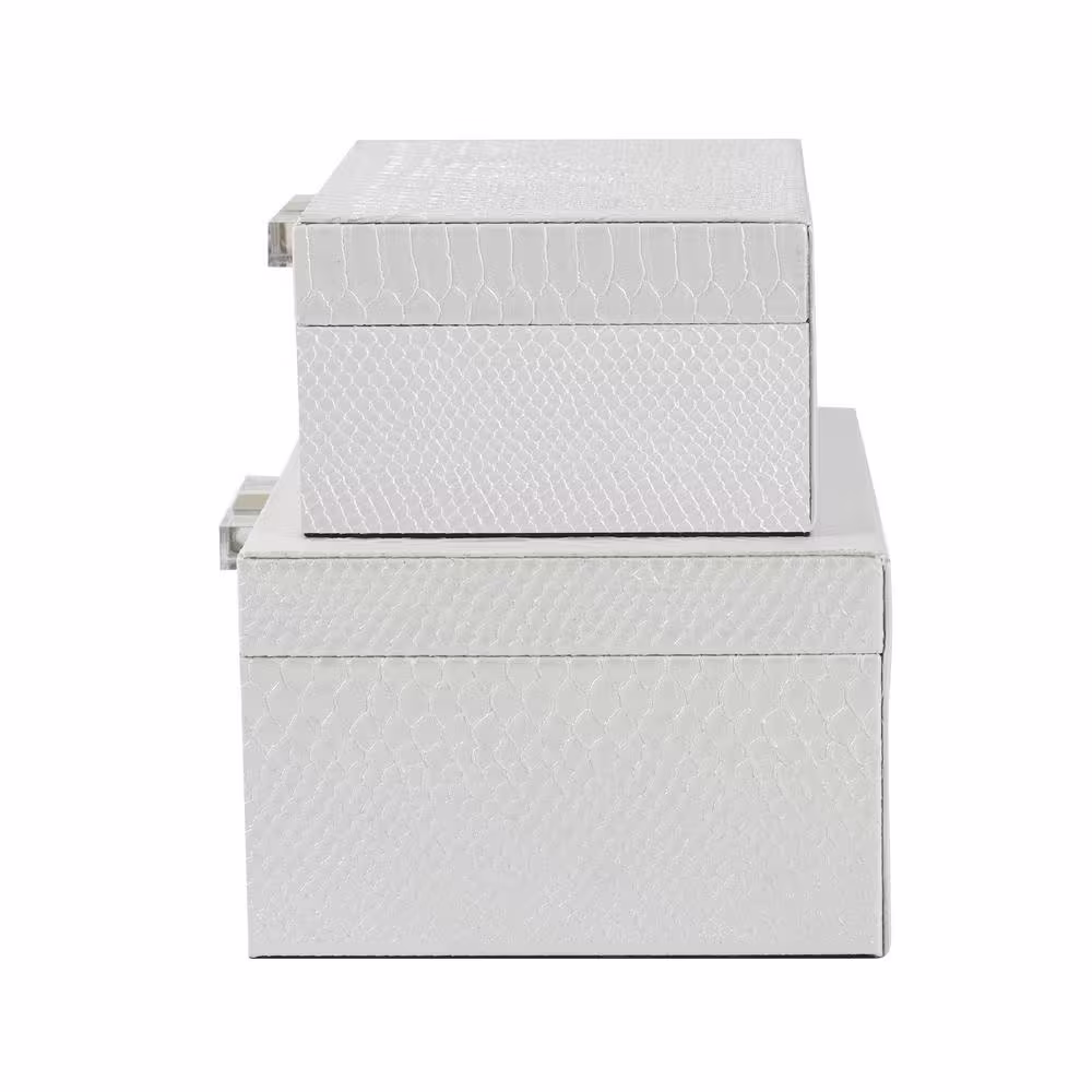 A & B Home Helga White Decorative Boxes (Set of 2)