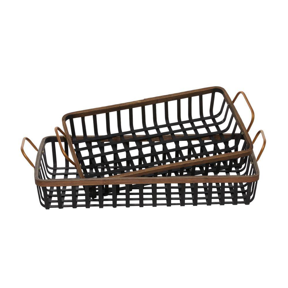 Litton Lane Black Wood Grid Decorative Tray (Set of 2)