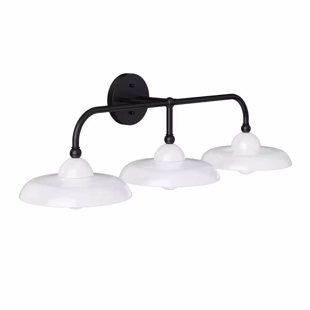 Nathan James Mable Farmhouse Bathroom 31 in. 3-Lights Vanity Light Fixture with Black Metal Frame and White Shade for Bathroom