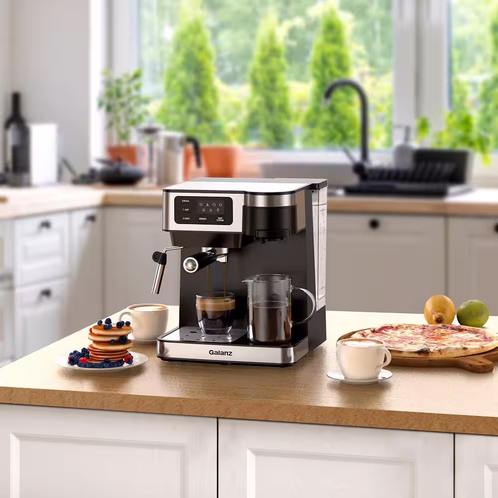 Galanz 2- Cup Stainless Steel Espresso Machine with Steam Wand and Drip Coffee Machine