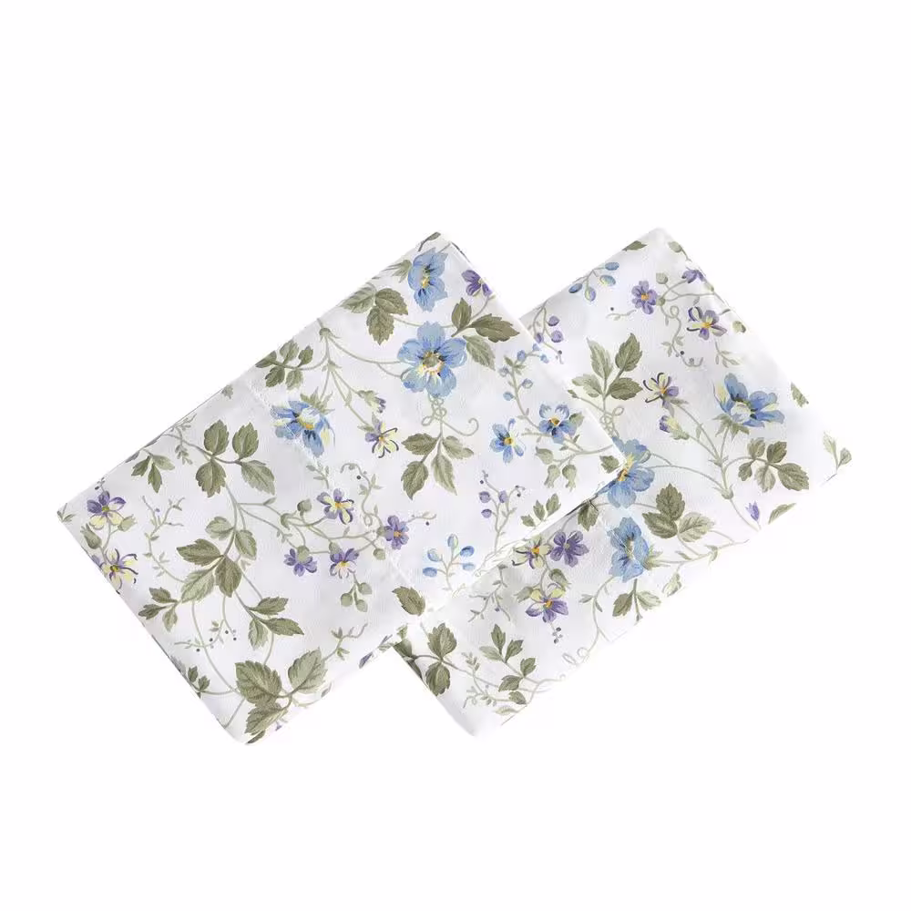 Laura Ashley Spring Bloom 2-Piece Blue T300 Cotton Standard Pillowcase Pair