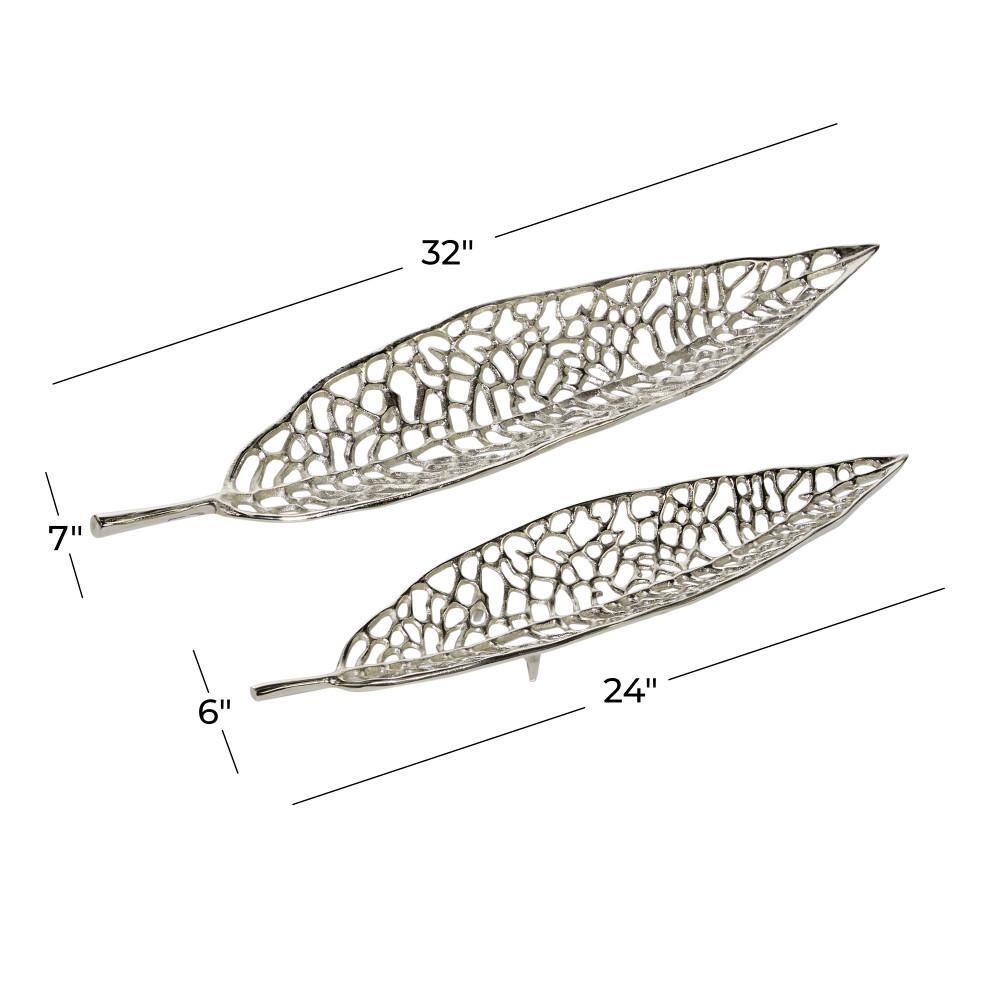 Litton Lane Silver Aluminum Leaf Decorative Tray (Set of 2)