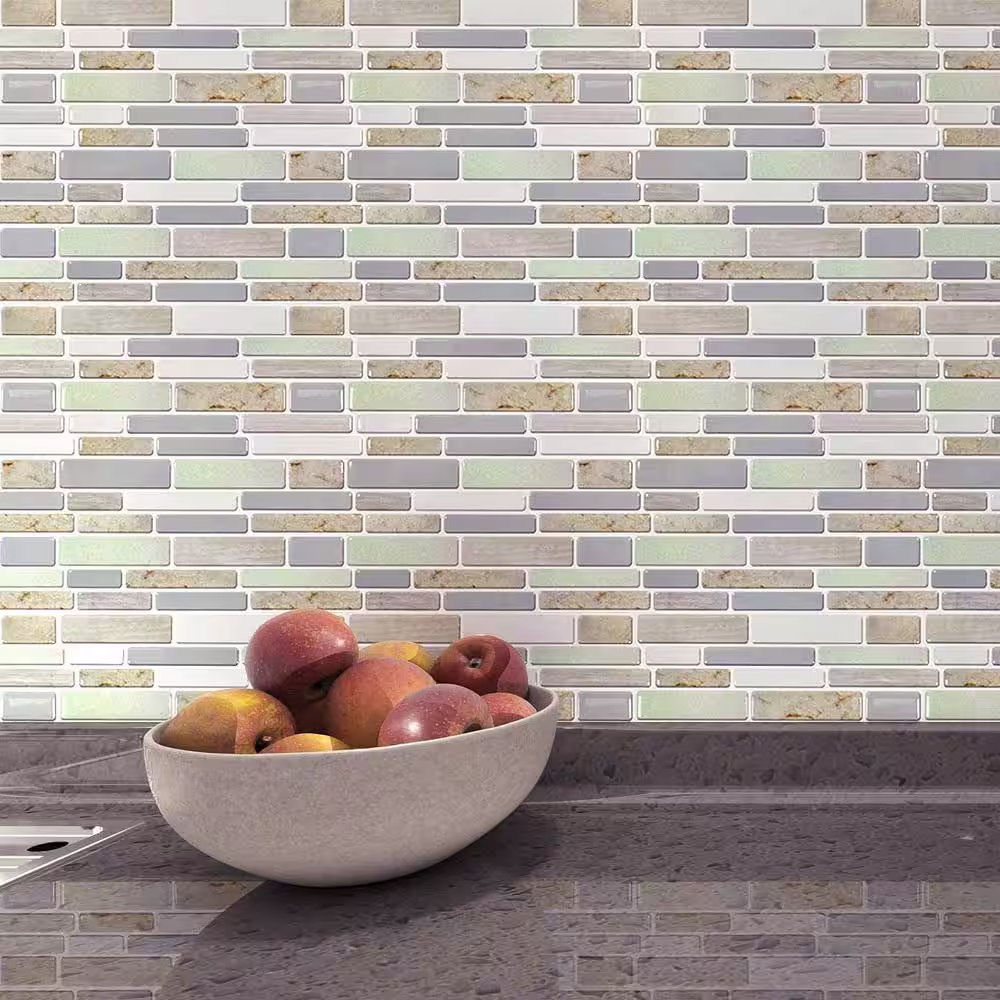 Art3d 12 in. x 12 in. x 0.06 in. Peel and Stick Vinyl Backsplash Tile in Beige Marble (6-Pack)