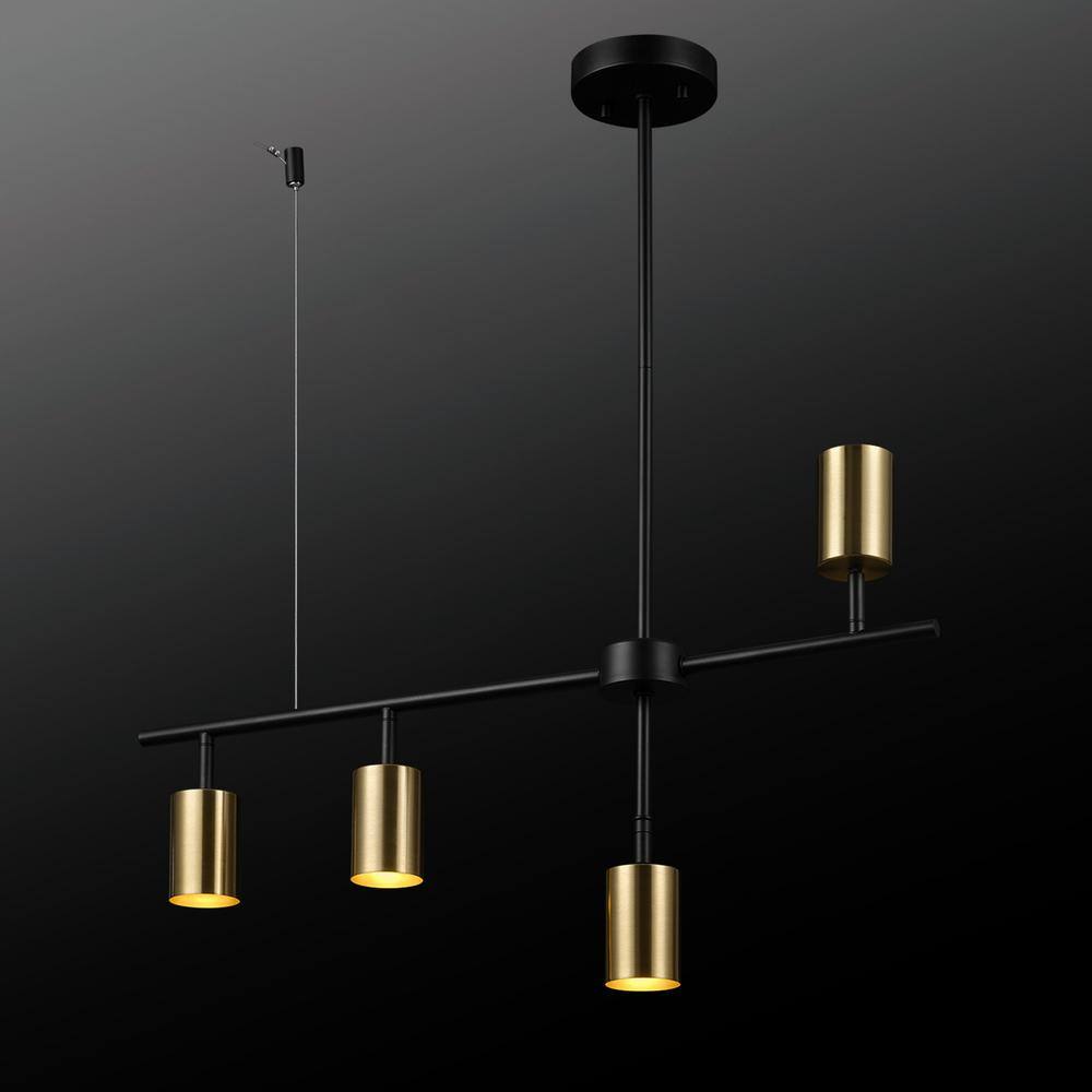 Globe Electric 2.3 ft. Matte Black and Brass Adjustable Height Hard Wired Track Lighting Kit with Pivoting Shades, Step Heads