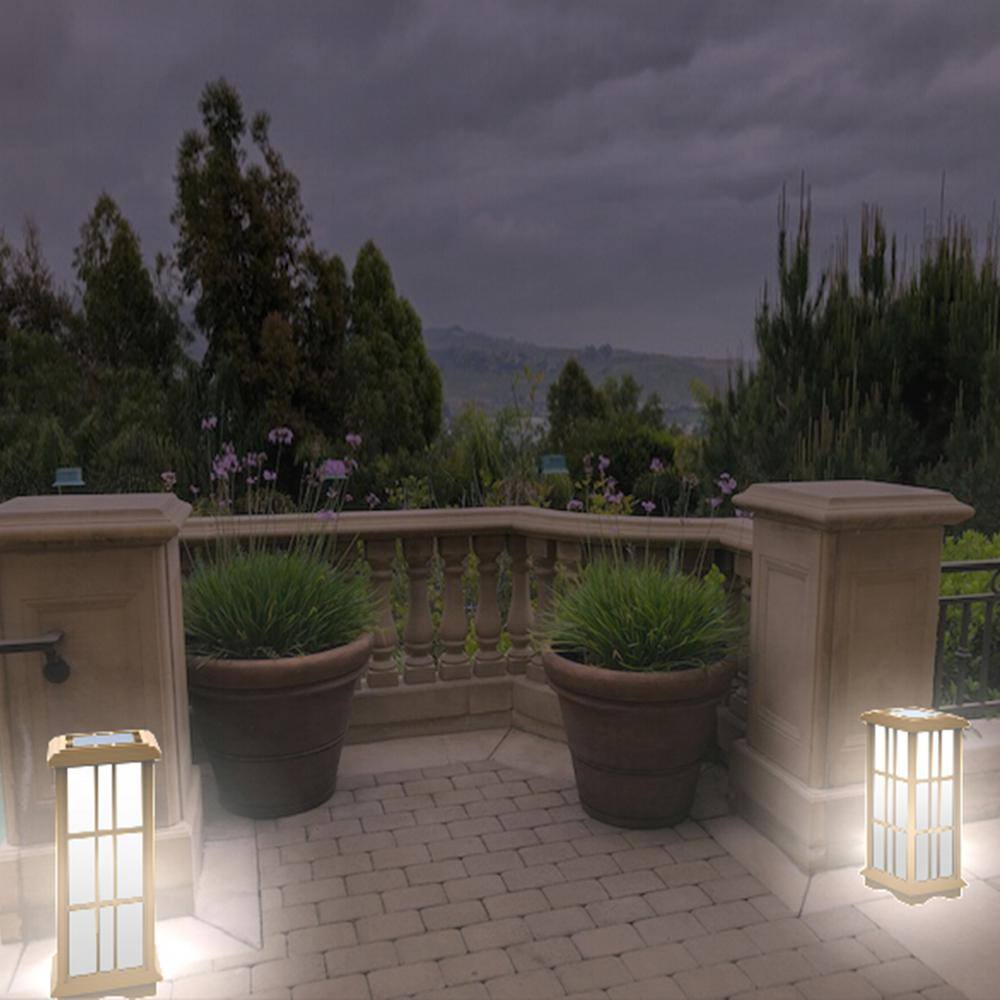 TECHKO 24.5 in. H Solar Almond Integrated LED Garden and Path Light with Amber or White Light