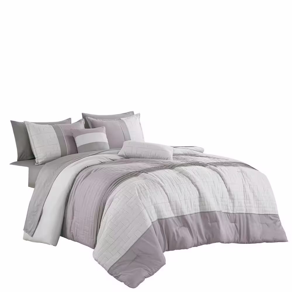 Shatex 9-Piece All Season Bedding King size Comforter Set, Ultra Soft Polyester Elegant Bedding Comforters Gray
