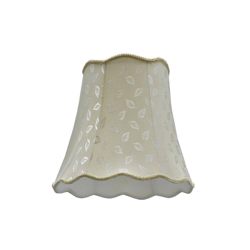 Aspen Creative Corporation 16 in. x 15 in. Butter Creme and Leaf Design and Creme Braided Trim Scallop Bell Lamp Shade