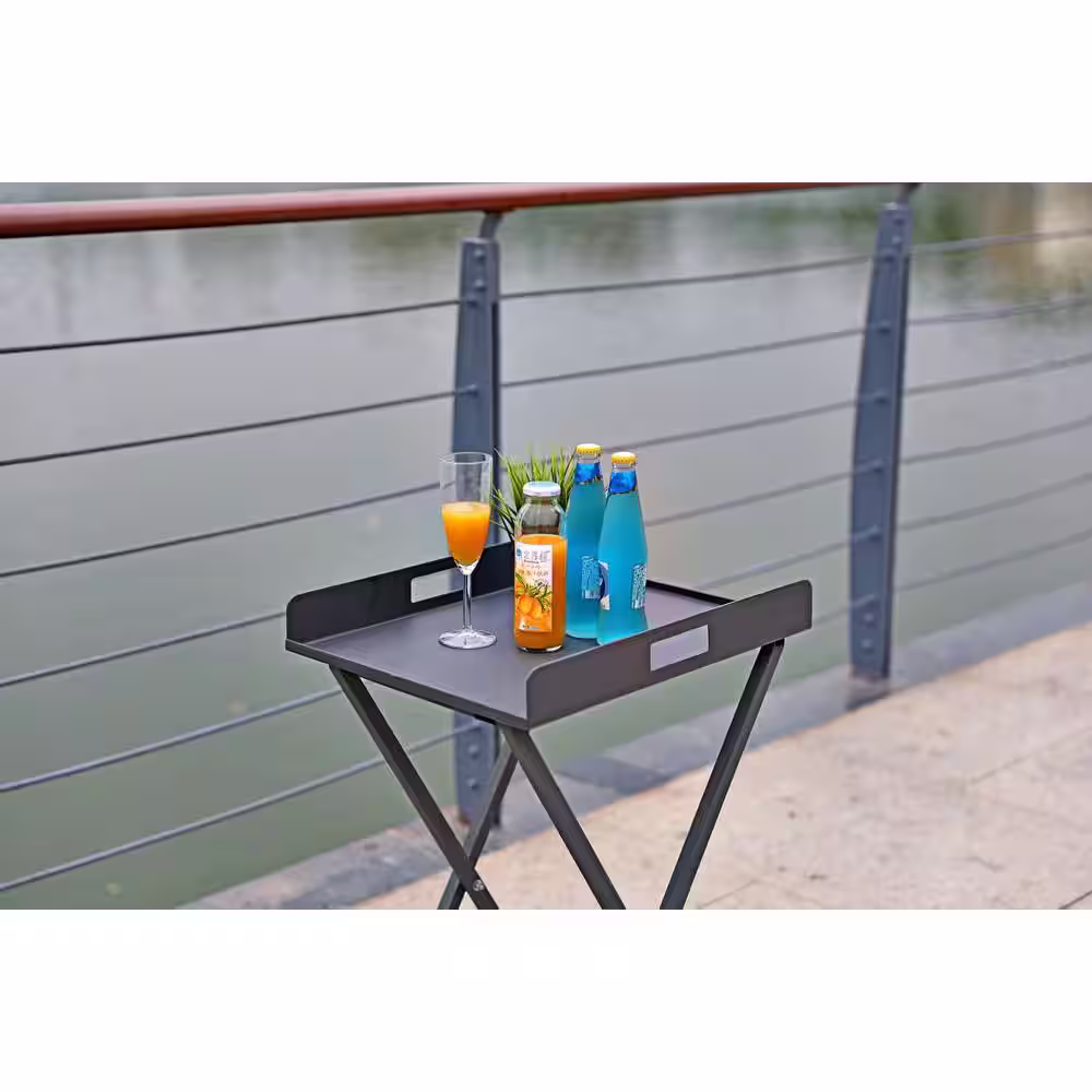 HomeRoots Gray Aluminum Tray Table
