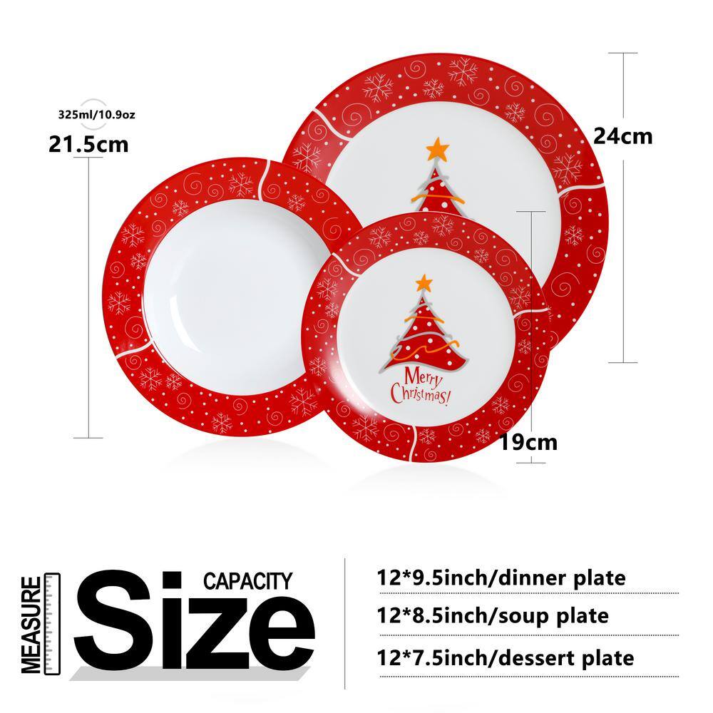 VEWEET Christmastree 36-Piece Multi-colors Porcelain Christmas Dinnerware Set (Service for 12)