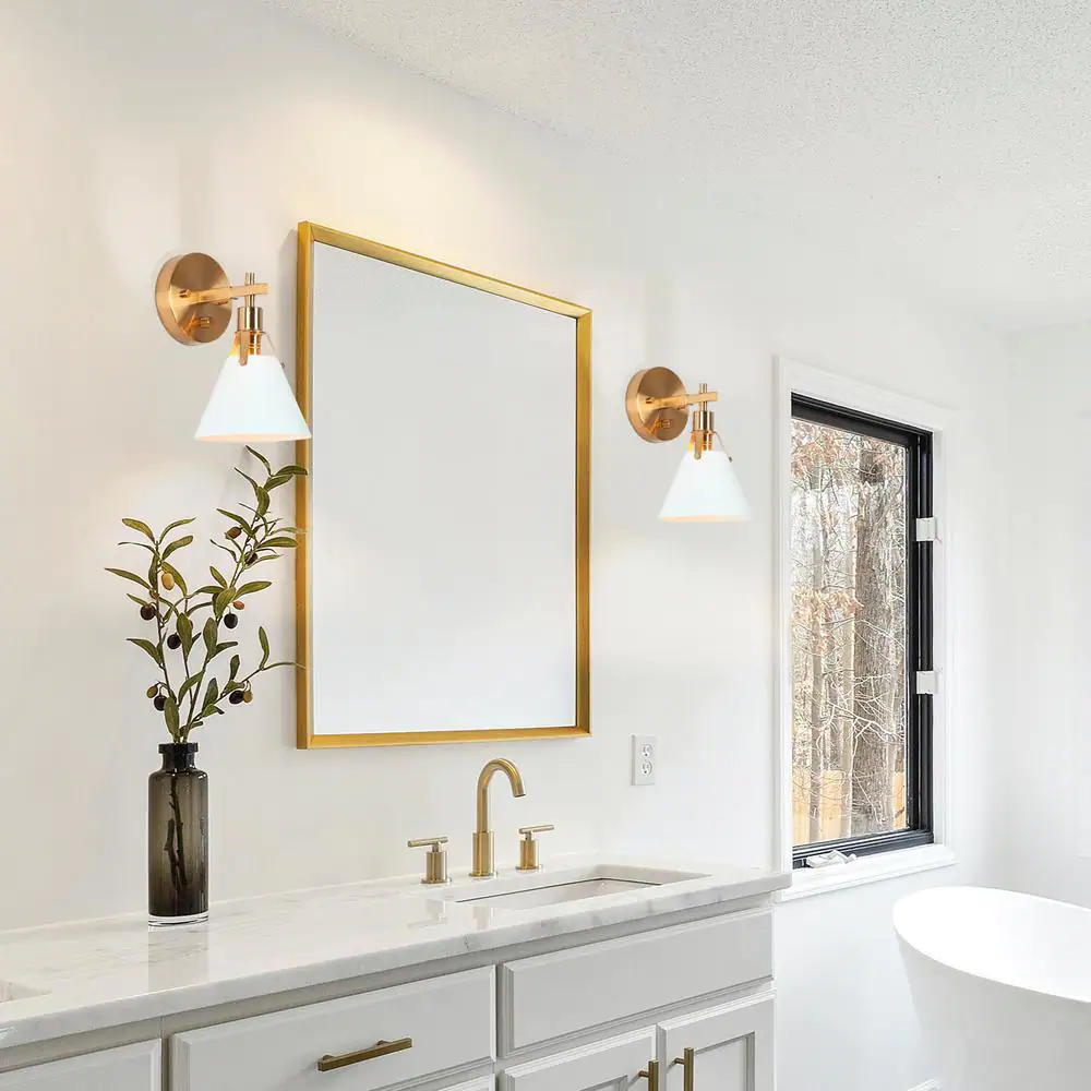 Home Decorators Collection Granville Collection Gold & White Wall Sconce Modern 1-light Bathroom Vanity Lighting with Bell-shaped Metal Shade