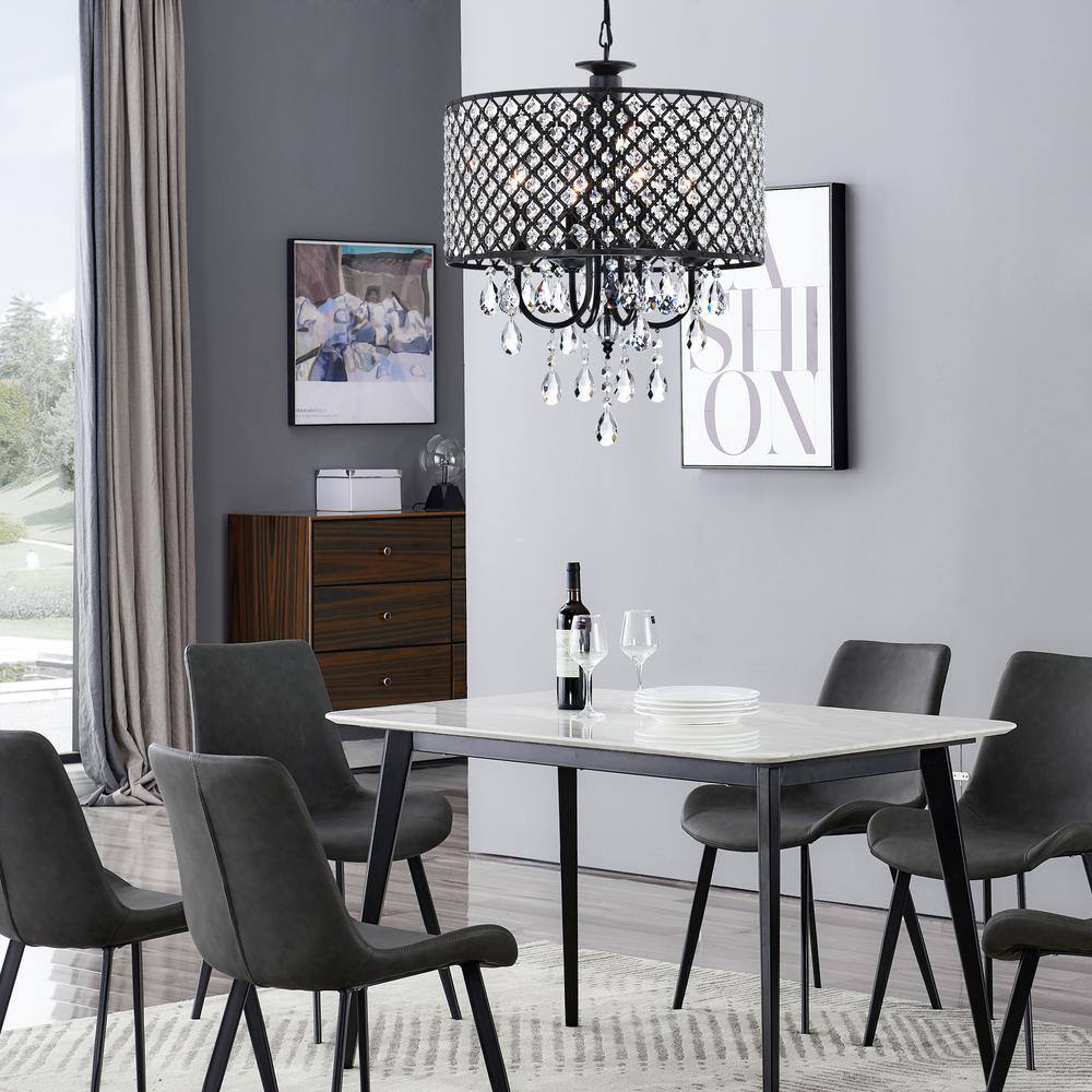 Maxax Indianapolis 4-Light Black Candle Style Drum Chandelier with Crystal Accents