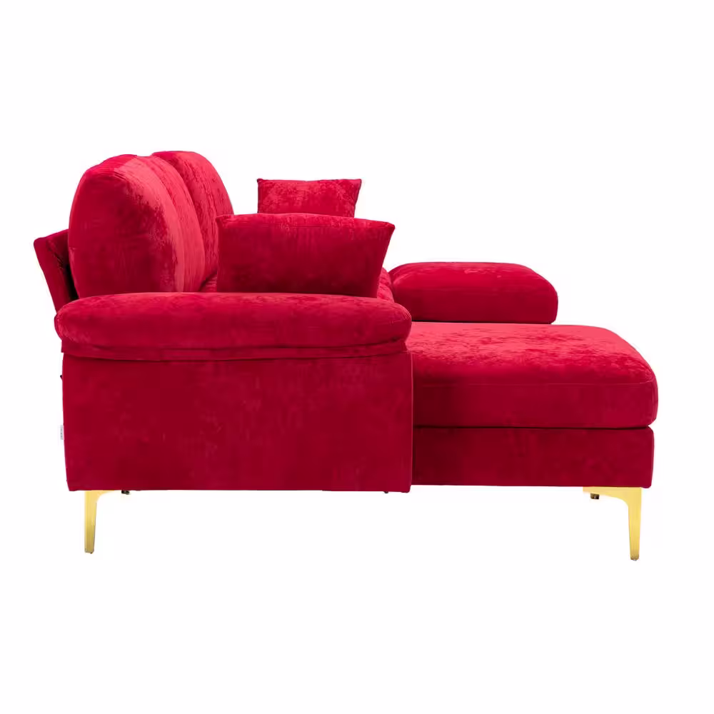 None 114.42 in. W Slope Arm 2-Piece Polyester L-Shaped Sectional Sofa in Red with Ottoman