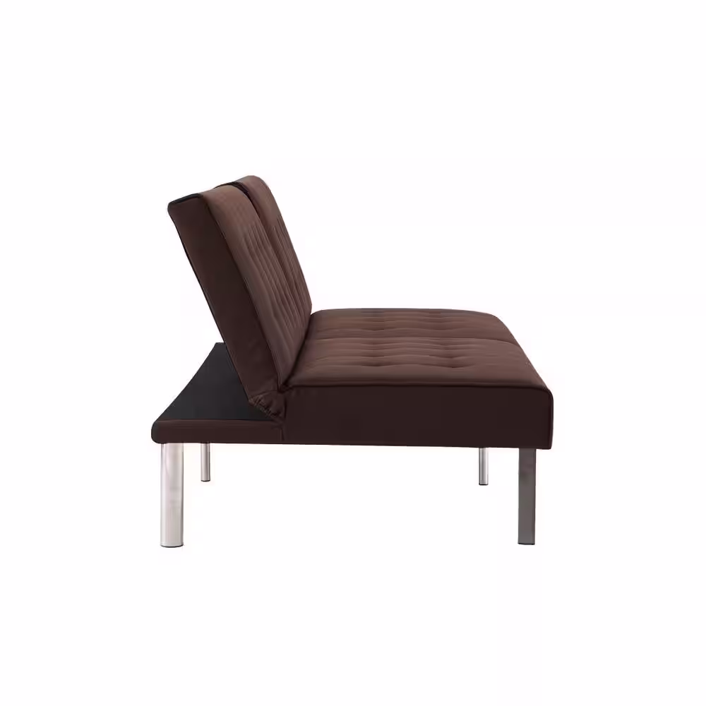 HOMESTOCK Espresso, Linen Tufted Split Back Futon Sofa Bed, Couch Bed, Futon Convertible Sofa Bed with Metal Legs