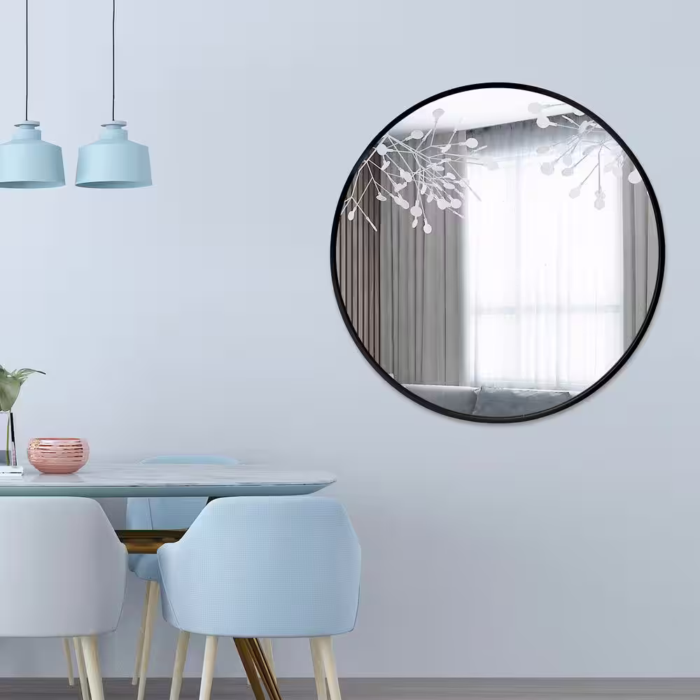 Miscool July 36 in. x 36 in. Black Modern Round Aluminum Alloy Framed Decorative Mirror