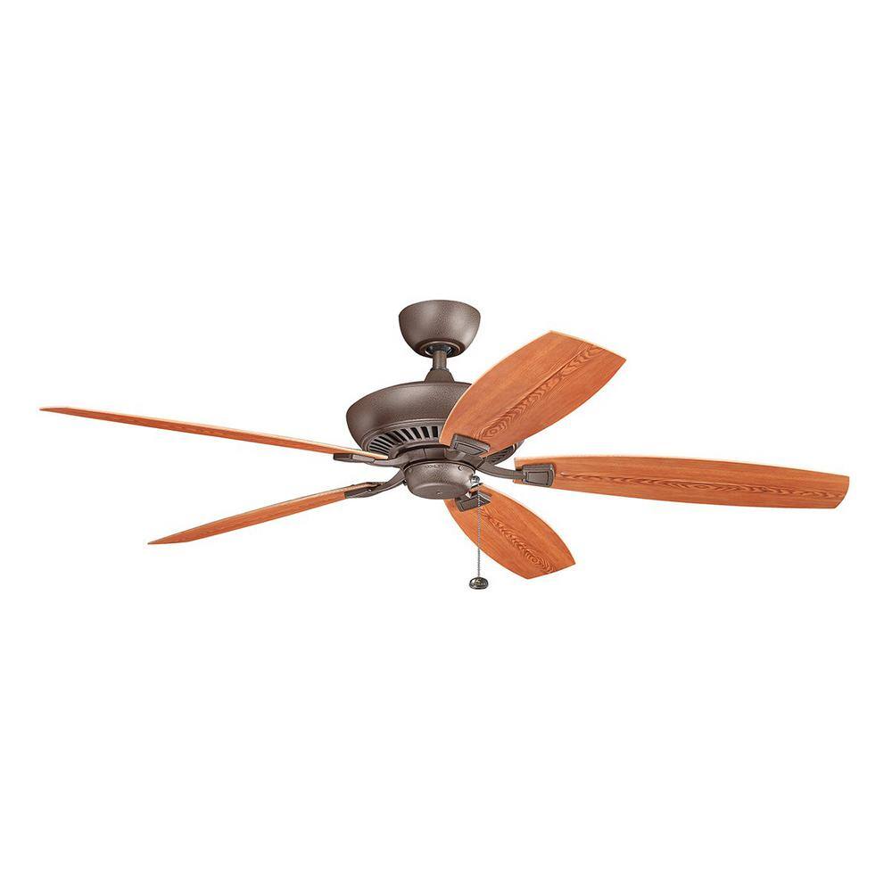 KICHLER Canfield XL Patio 60 in. Indoor/Outdoor Tannery Bronze Powder Coat Downrod Mount Ceiling Fan with Pull Chain