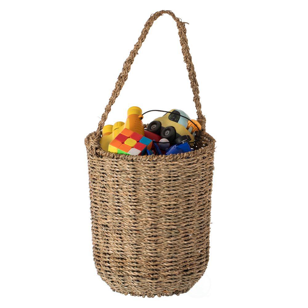 Vintiquewise Beige Decorative Woven Natural Seagrass Storage Basket with Built in Woven Handles