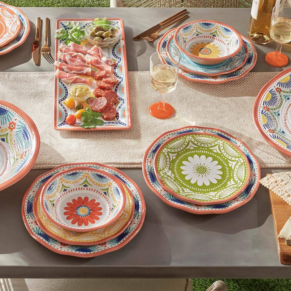 Certified International Vera Cruz 12-Piece Casual Multicolor Melamine Outdoor Dinnerware Set (Service for 4)