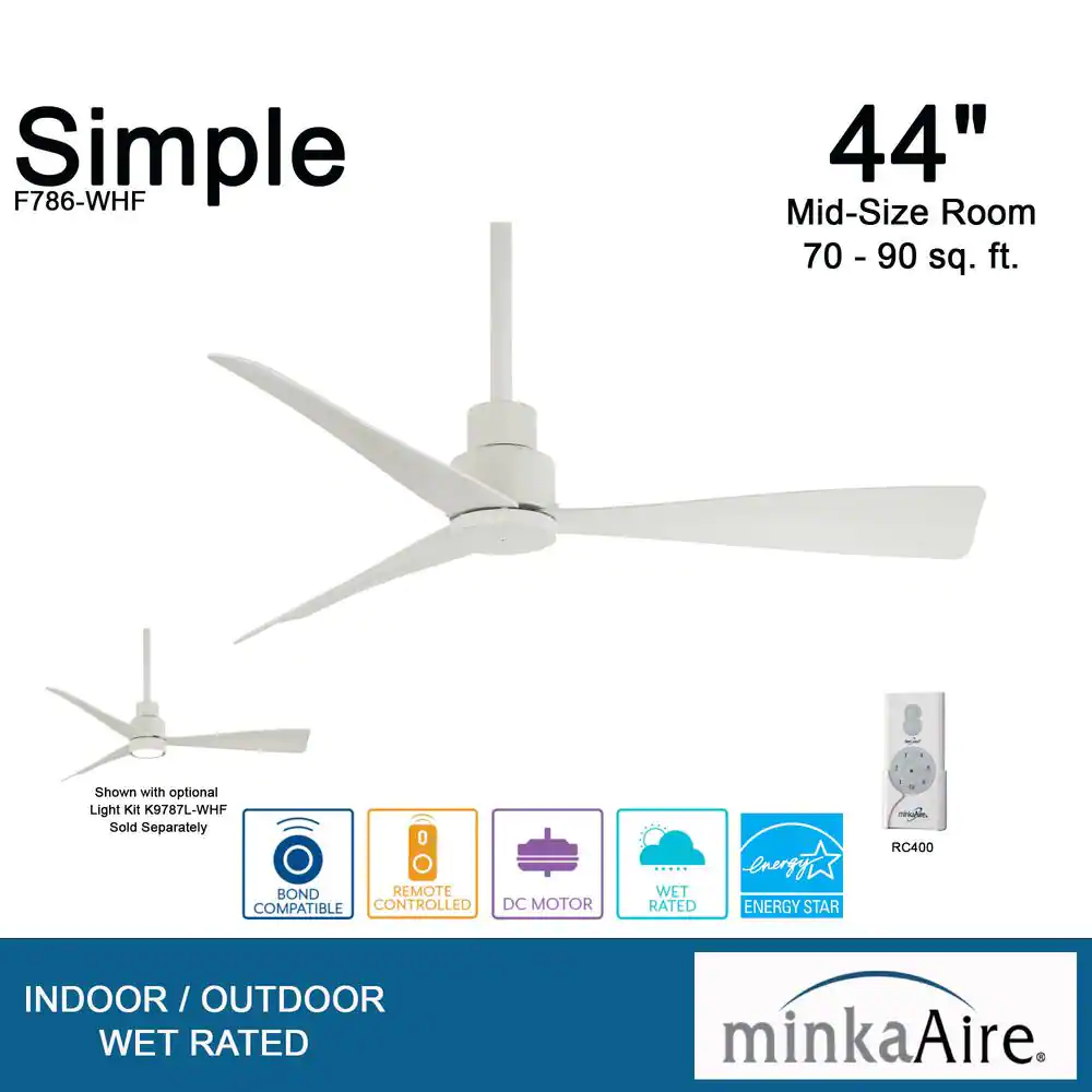 MINKA-AIRE Simple 44 in. Indoor/Outdoor Flat White Ceiling Fan with Remote Control