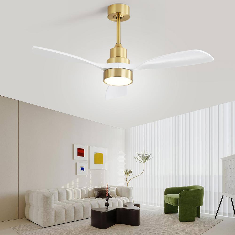 Sofucor 48 in. LED Indoor/Outdoor Wood Gold Ceiling Fan with Light and Remote Control