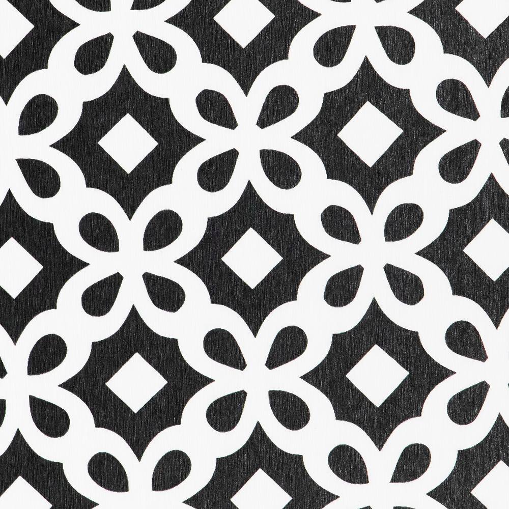 FloorPops White and Black 15.35 in. x 23.62 in. Quatrefoil Stone Non Slip Bath Mat