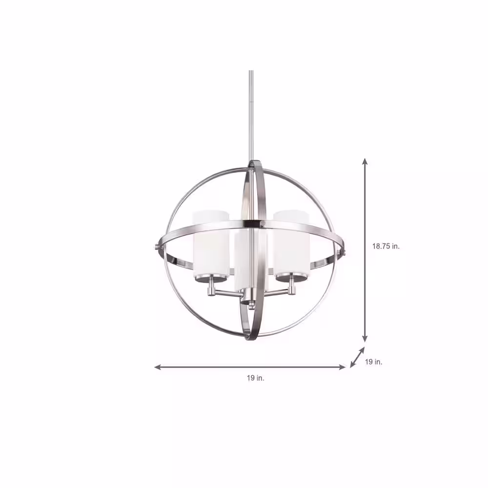 Generation Lighting Alturas 3-Light Brushed Nickel Modern Dining Room Hanging Globe Chandelier with Etched White Glass