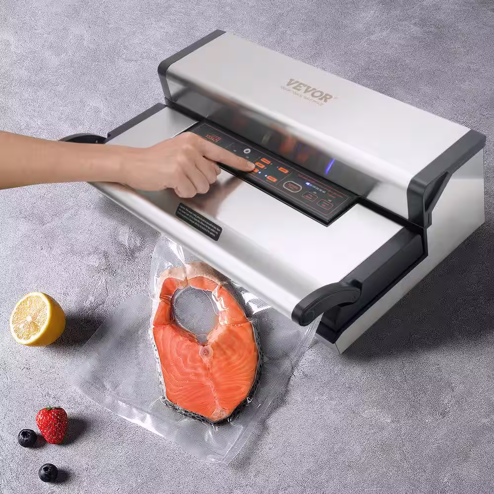 VEVOR Vacuum Sealer Machine 95Kpa 350W Food Vacuum Sealer with Seal Bag,External Hose and Built-in Cutter,Silver