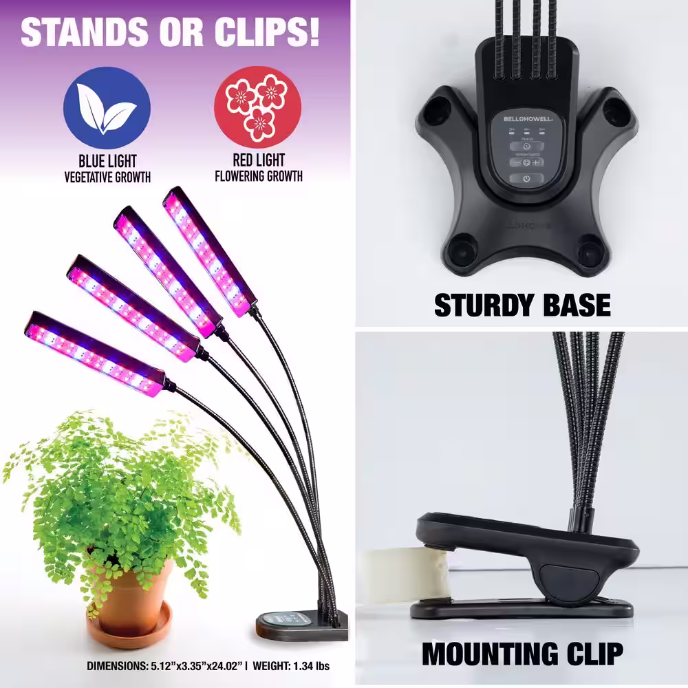 Bell + Howell Bionic Grow 9-Watt Equivalent Indoor LED Full Spectrum UV Flexible Plant Grow Light in Color Changing Lights