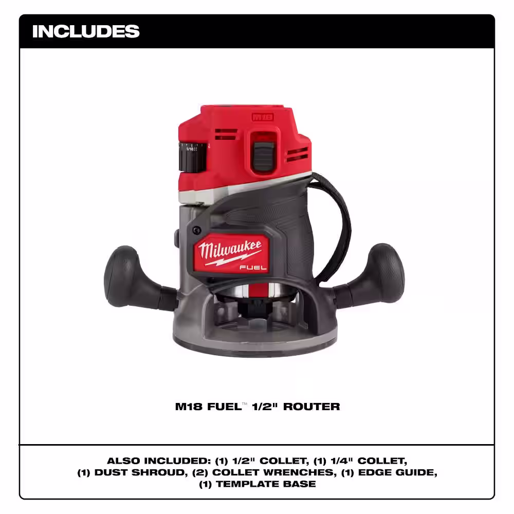 Milwaukee M18 FUEL 18-Volt Lithium-Ion Cordless Brushless 1/2 in. Router Plunge Base (Tool-Only) with Additional Plunge Base