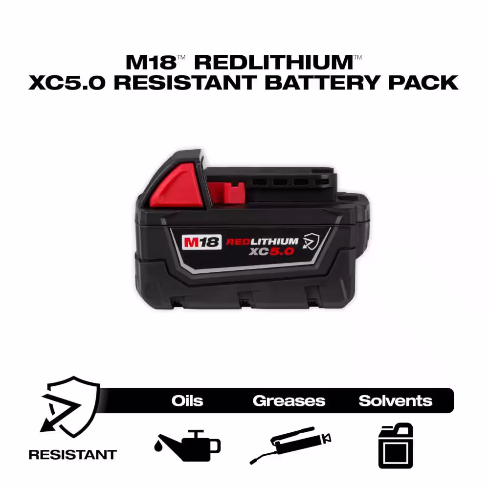 Milwaukee M18 18-Volt 5.0 Ah Lithium-Ion XC Extended Capacity Resistant Battery Pack