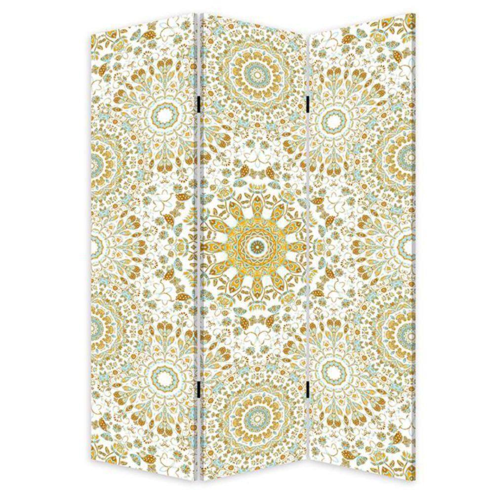 Benjara 72 in. Teal Blue Bohemian Design 3-Panel Canvas Foldable Room Divider