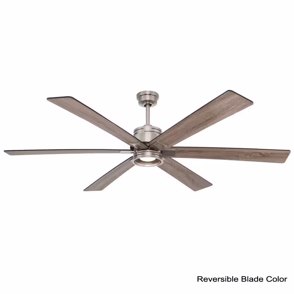 Home Decorators Collection Statewood 70 in. Indoor LED Brushed Nickel Ceiling Fan with Light Kit, Downrod, Remote Control and 6 Reversible Blades
