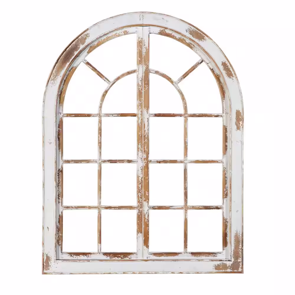 Litton Lane Wood White Window Pane Inspired Geometric Wall Decor