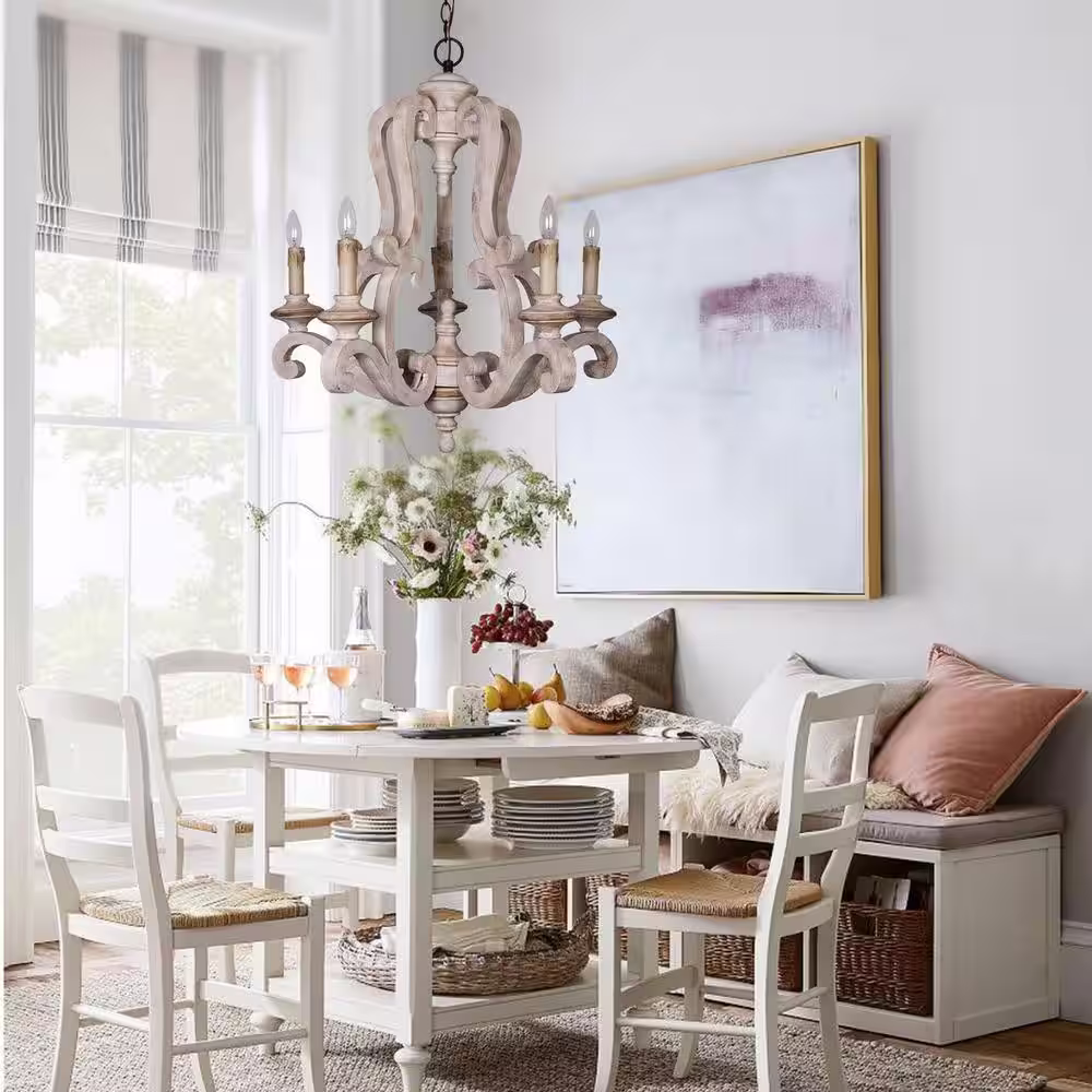 Parrot Uncle Bella 5-Light Antique Distressed Wood Empire Farmhouse Candlestick Chandelier