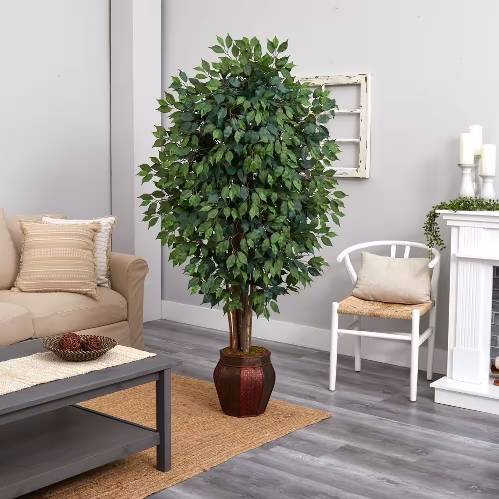 Nearly Natural Indoor 6 ft. Ficus Artificial Tree in Decorative Planter