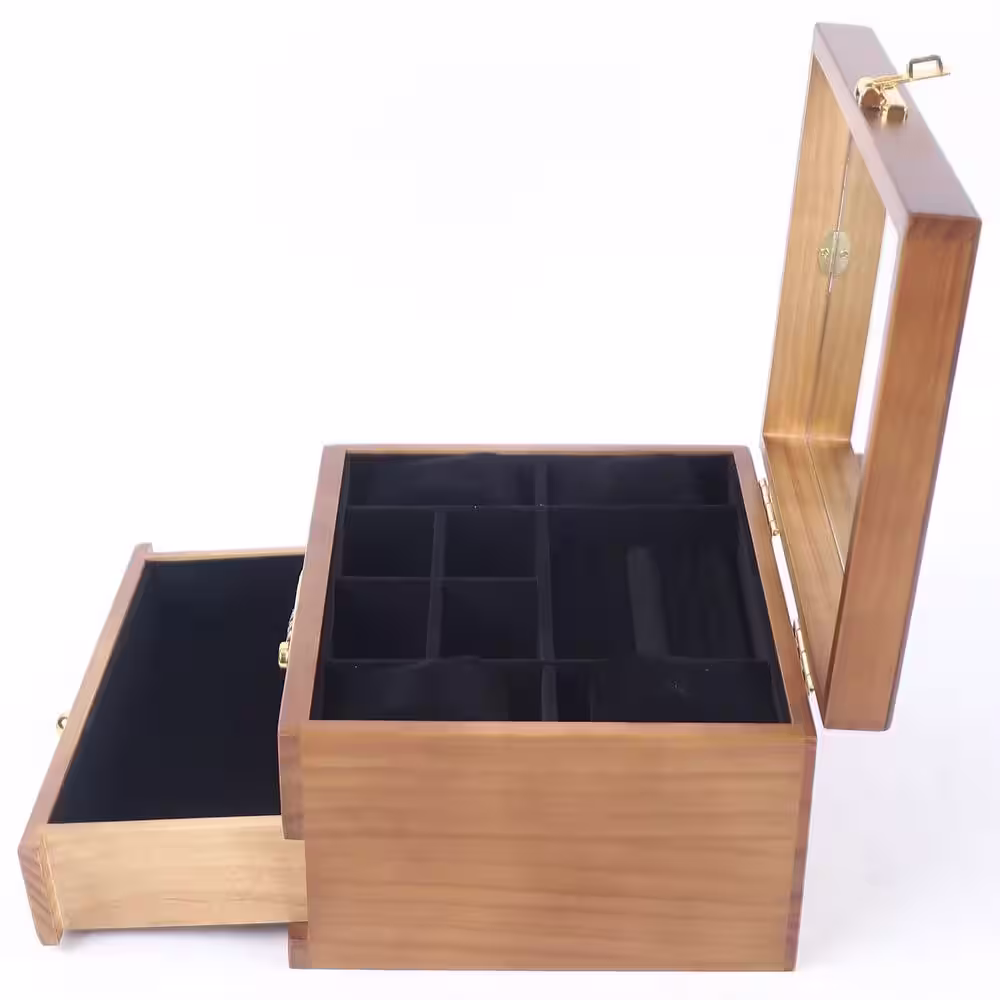 None 2 Drawer Wooden Jewelry Box with Combo Lock and Mirror
