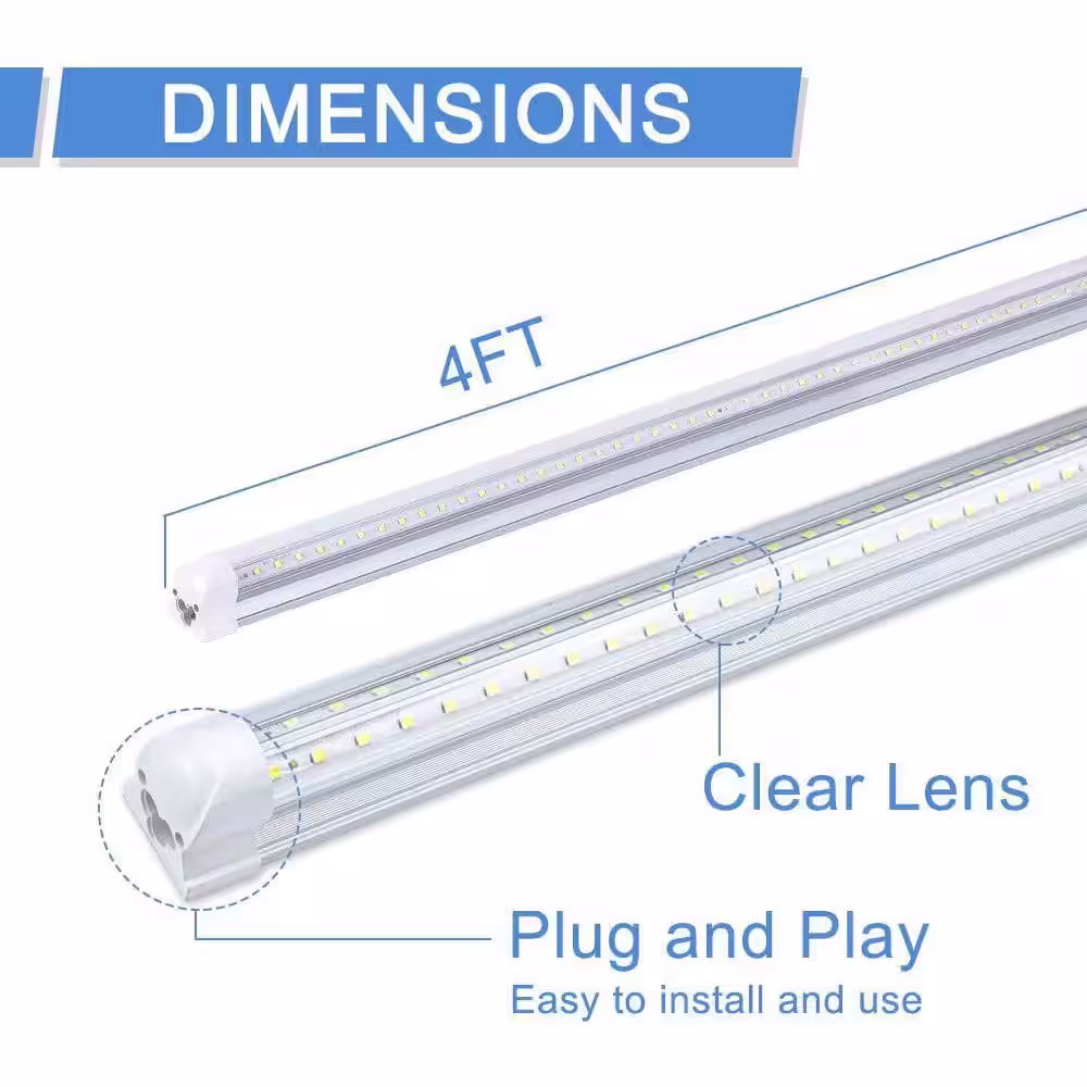 Viribright 120-Watt 48 in. Equivalent Linear T8 Tube LED Tubular Bulb (Clear) (5000K) (10-Pack)