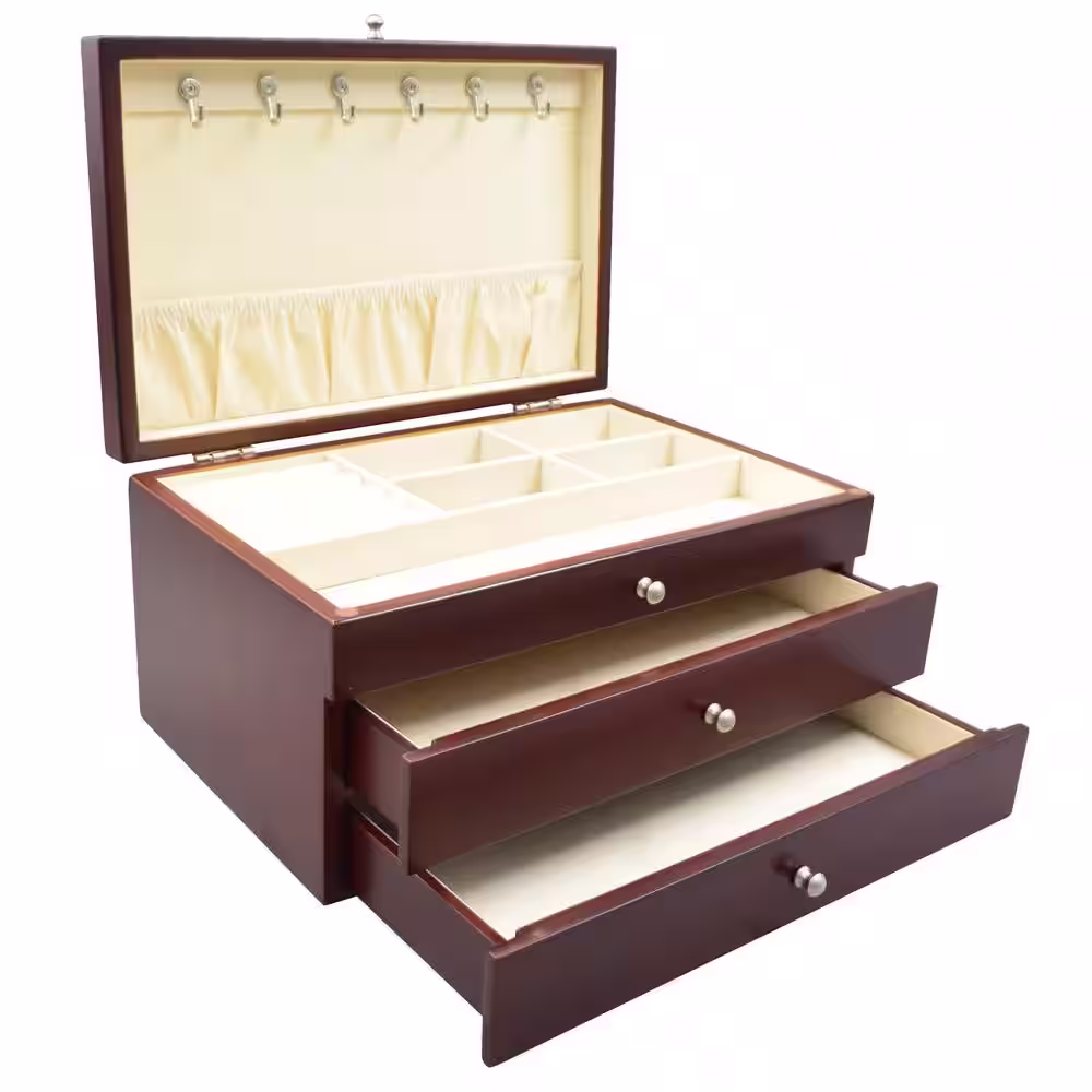 None Elegant Walnut Lift Top Jewelry Box