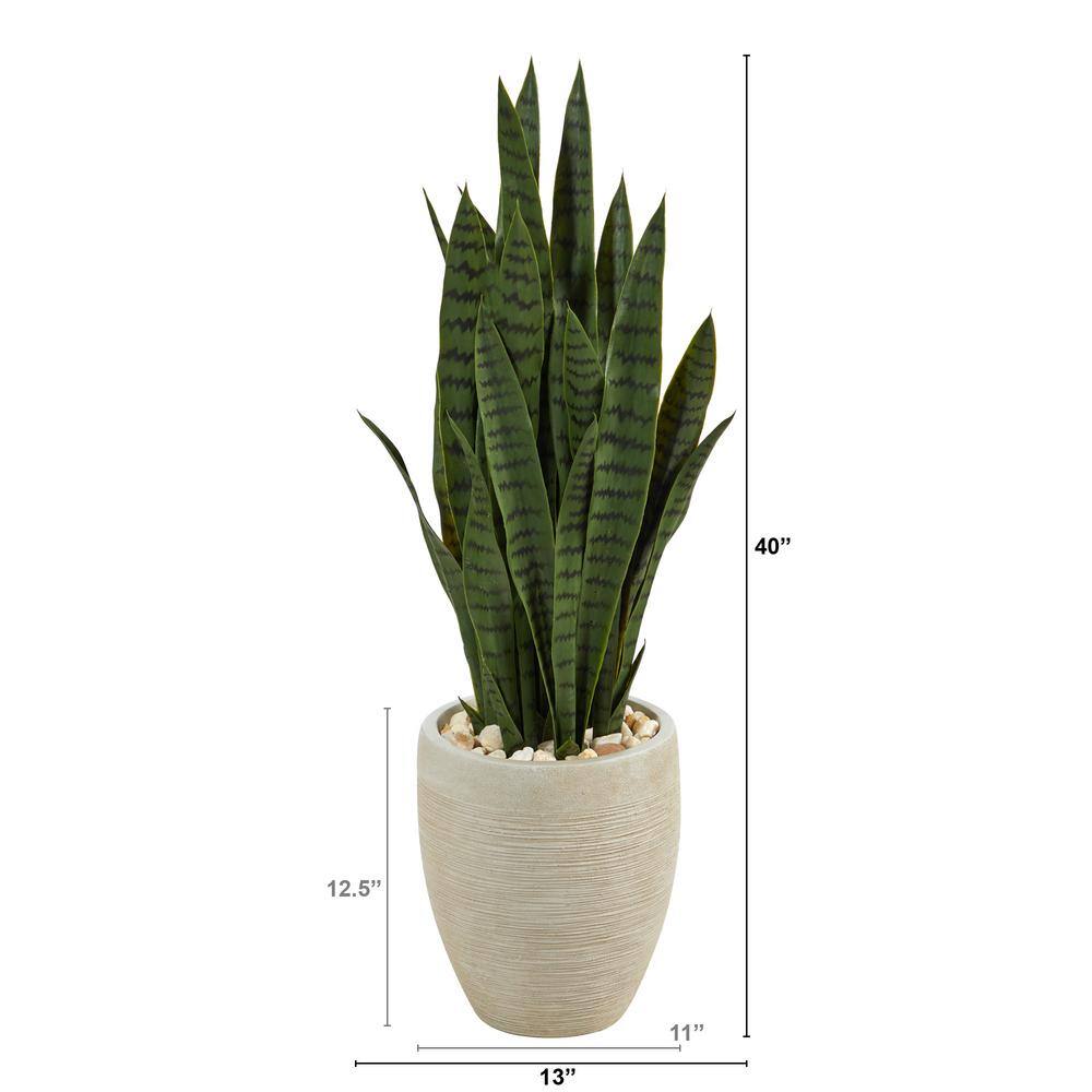 Nearly Natural 40 in. D Sansevieria Artificial Plant in Sand Colored Planter
