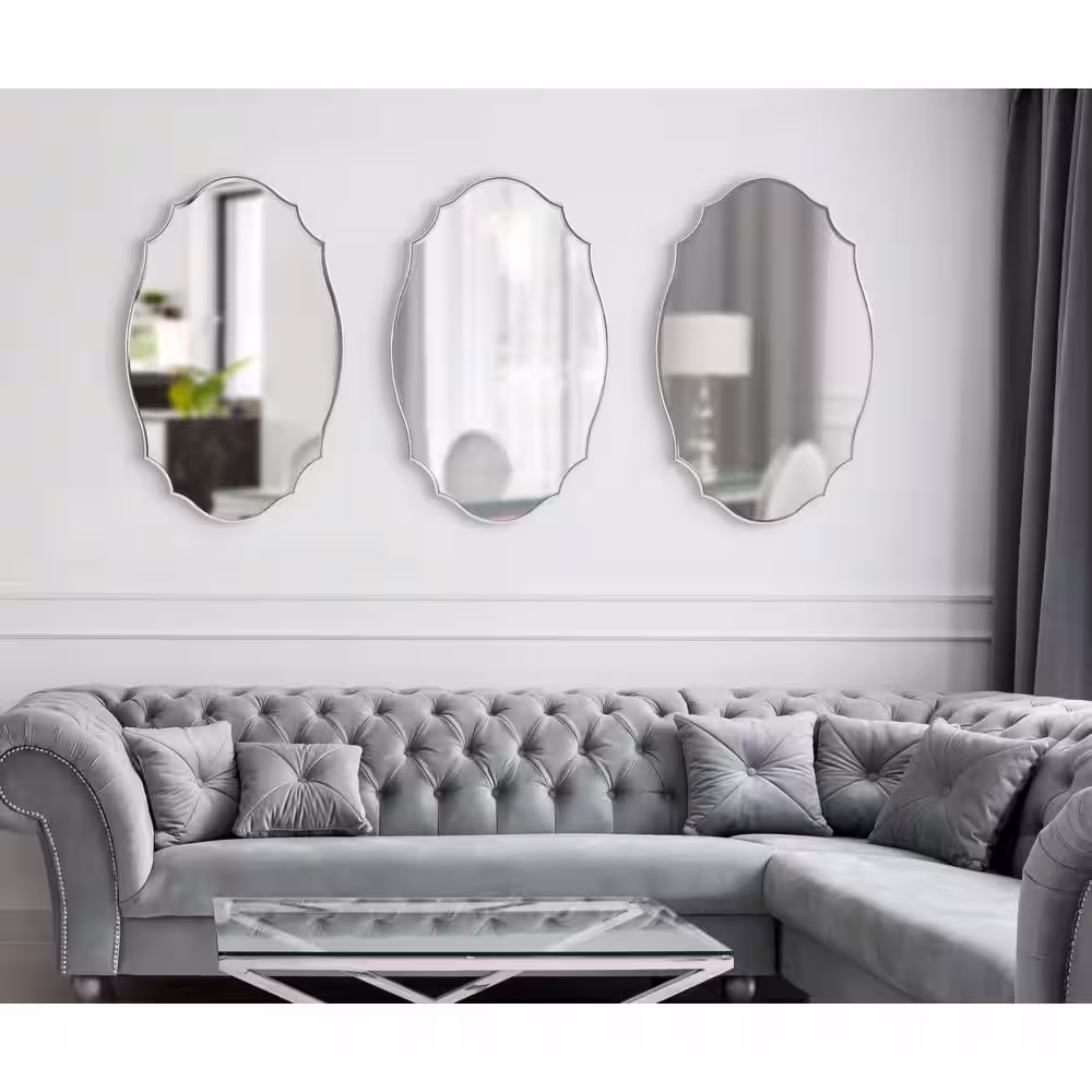 Kate and Laurel Leanna 36 in. x 24 in. Classic Oval Framed Silver Wall Accent Mirror