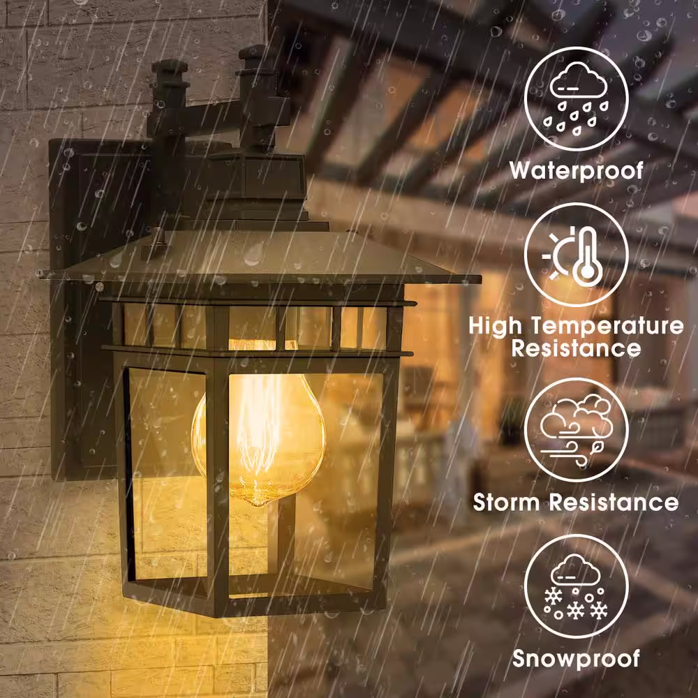 YANSUN 1-Light Black Waterproof Outdoor Porch Light Wall Lantern Sconce Light with Clear Glass Shade
